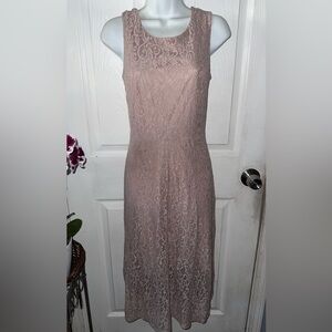 Pink lace mid length dress, size medium